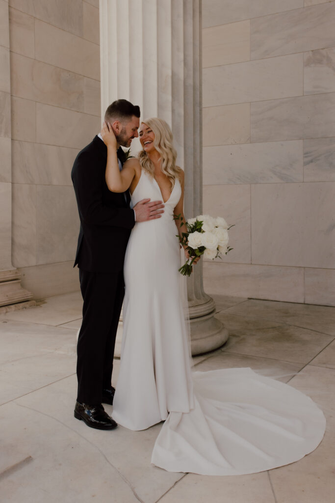 Couples portraits with the bouquet made from Catherine Rose original florals
