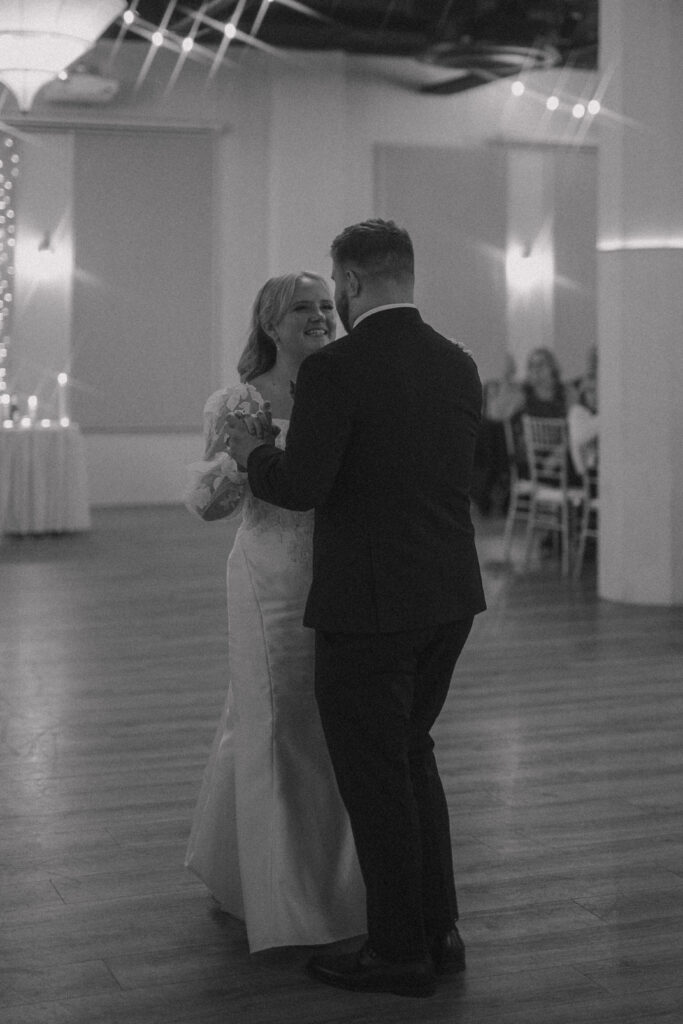 Reception first dance – Megan and Tom sharing their first dance surrounded by family and friends.
