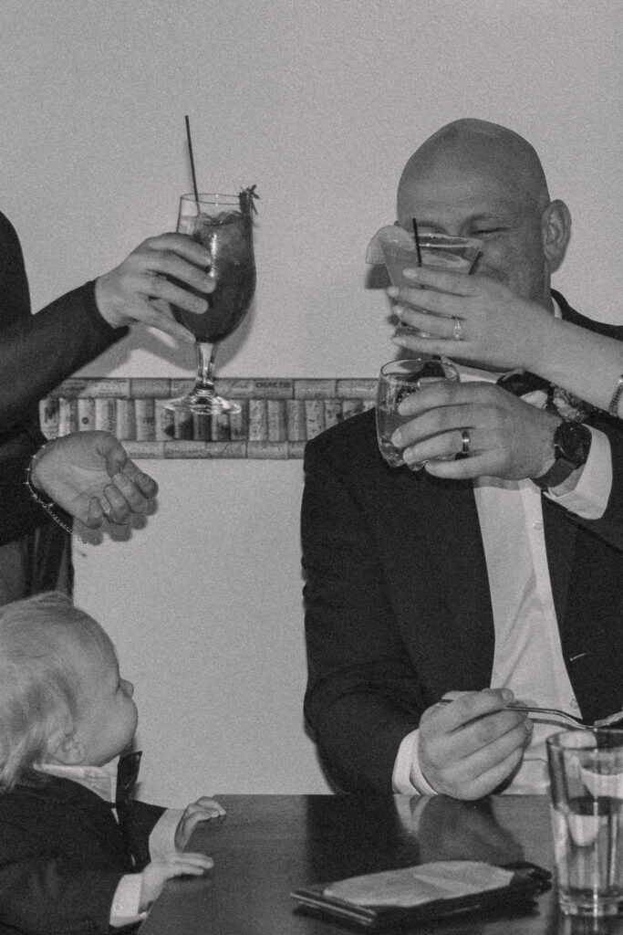 Smith Chapel wedding Erie cheers at cloud 9 after speech