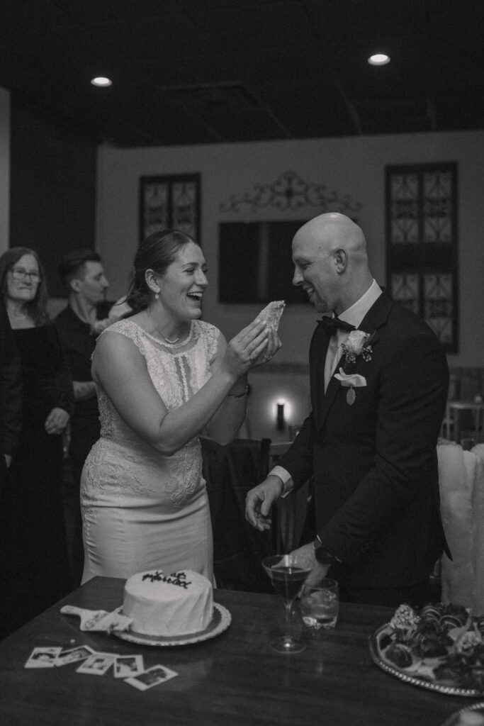 Smith Chapel wedding Erie cake cutting at reception